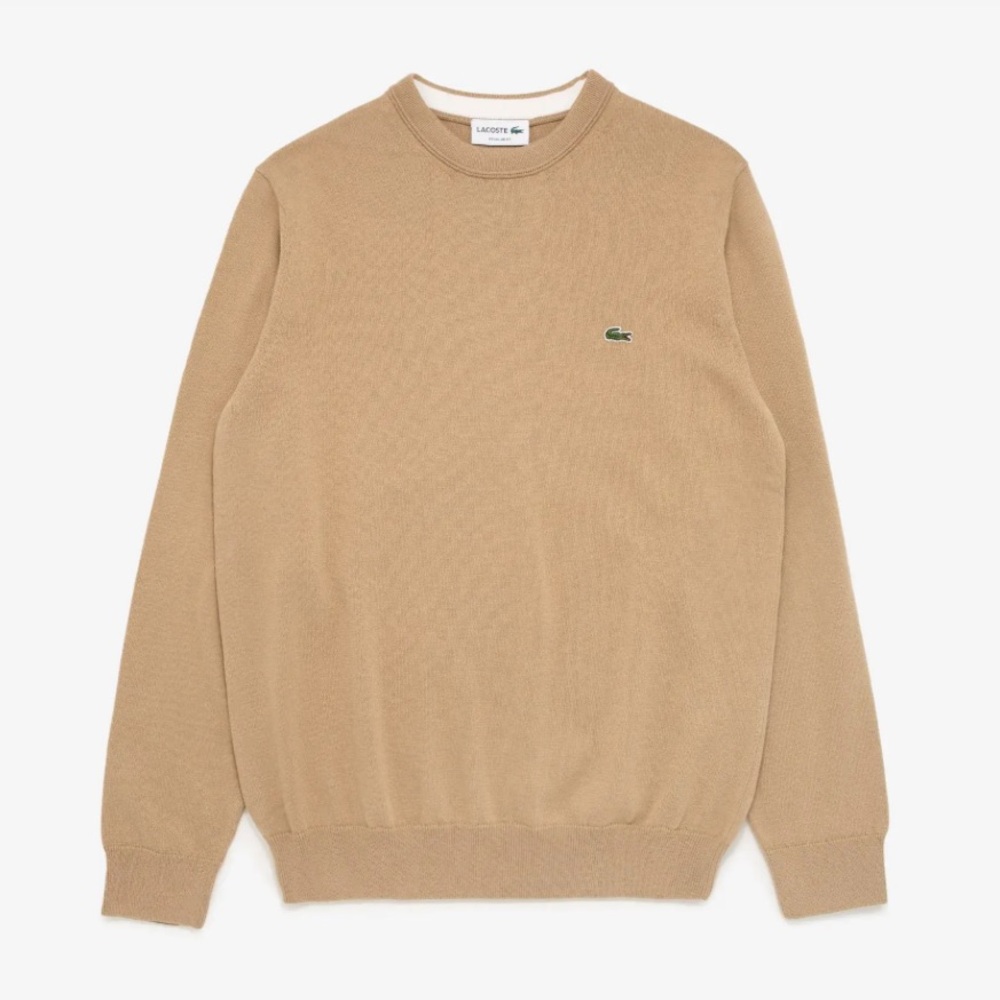 NEW Lacoste Tan Crewneck Cotton Sweater